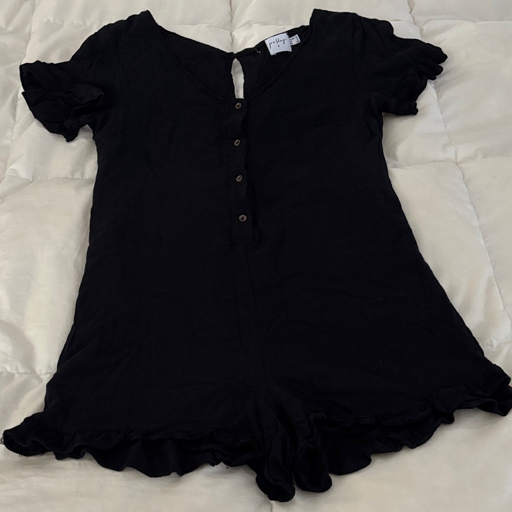 PRINCESS POLLY Ruffled Button-Up Romper